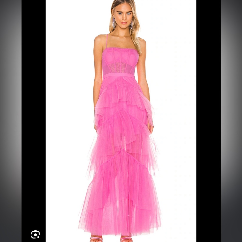 BCBGMAXAZRIA tulle corset gown vibrant pink